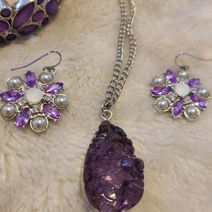 BOGO*  New Purple Stone necklace, purple earrings,  and s